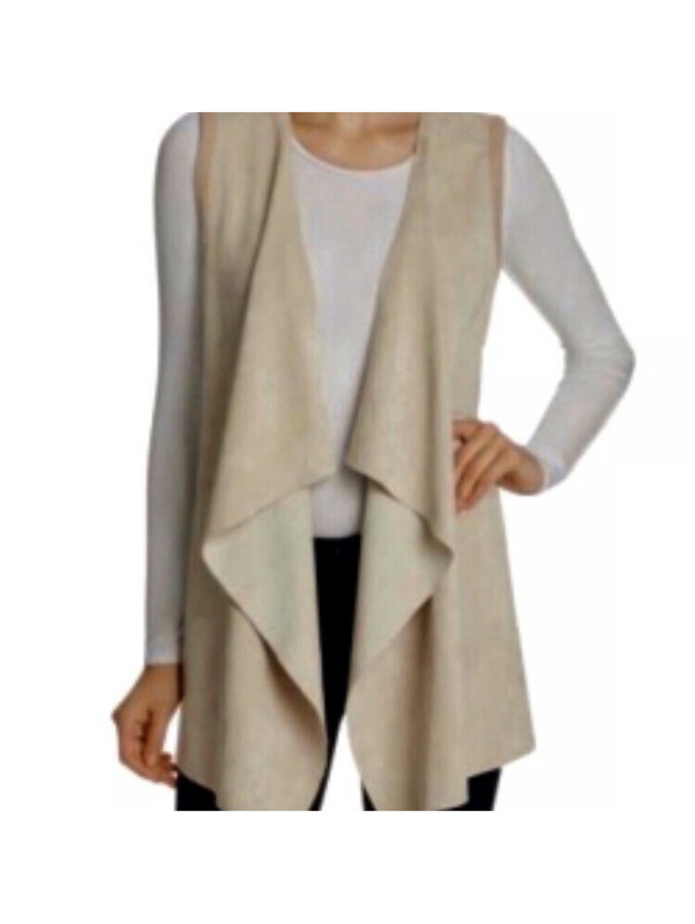 NWT Calvin Klein Womens L Beige Faux Suede Vest Minimalist Lagenlook QuietLuxury
